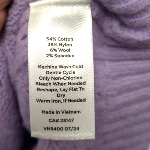 Talbots Lilac Pointelle Round Yoke Cotton Wool Blend Sweater sz XL - Picture 9 of 10